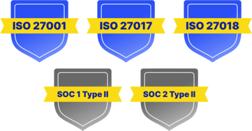 ISO 27001, ISO 27017, ISO 27018, SOC 1 Type II, SOC 2 Type II