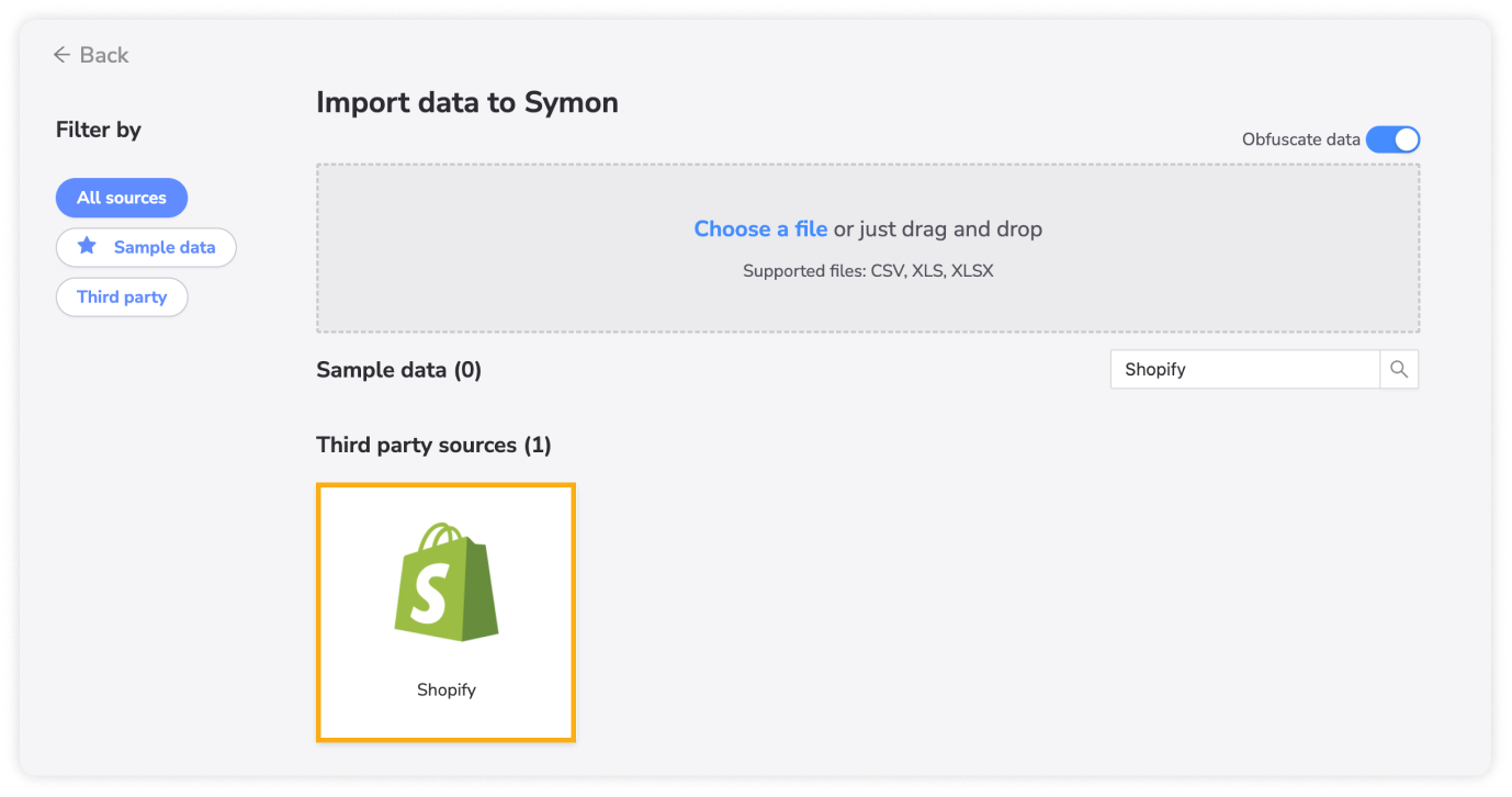 Import Shopify data into Symon.AI