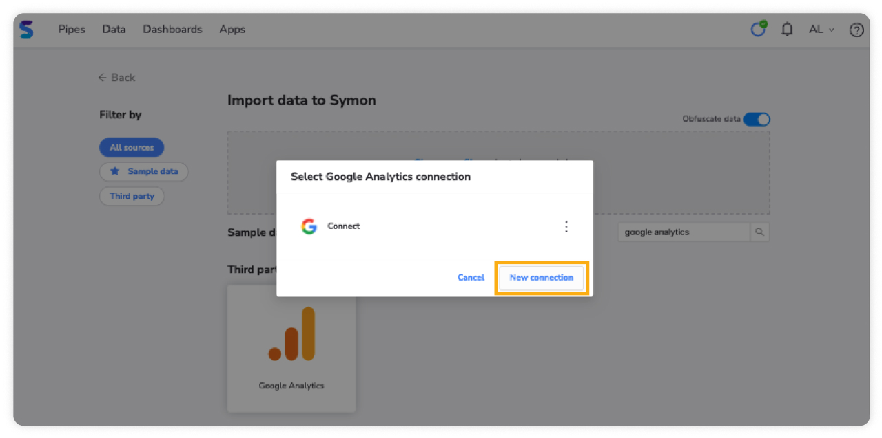 Select Google Analytics Connection - New Connection