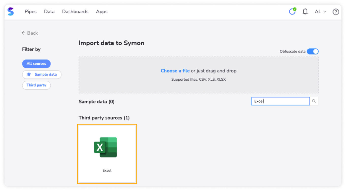 Import Microsoft Excel data into Symon.AI