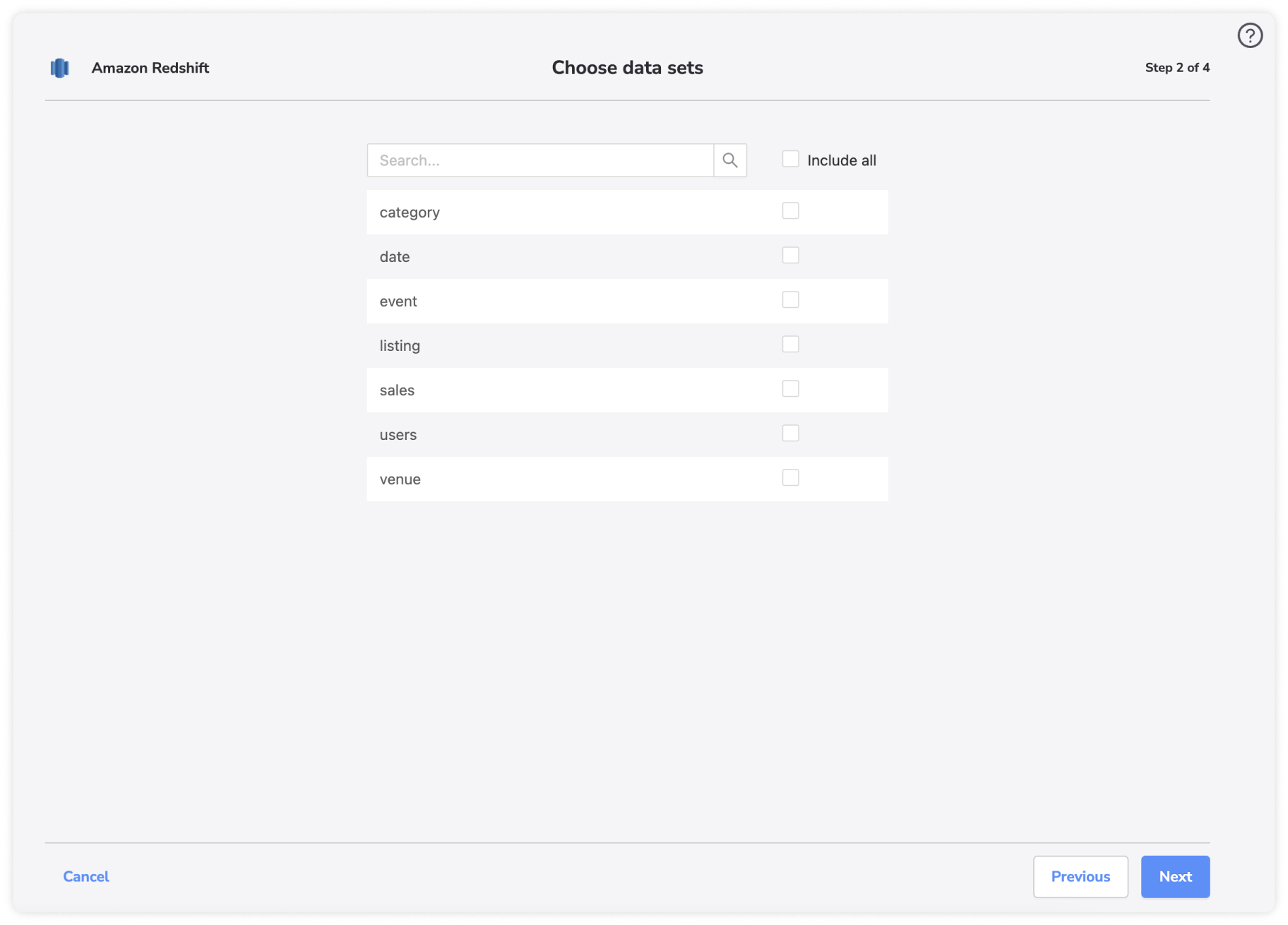 Choose data sets 