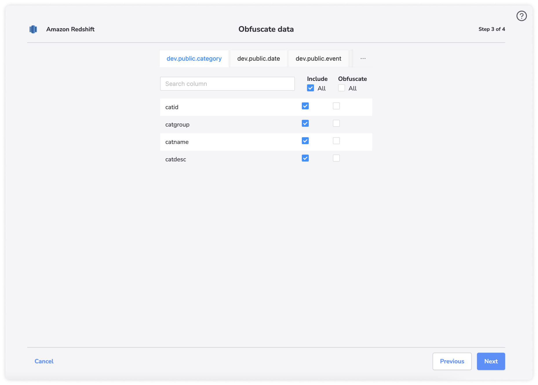 Obfuscate Amazon Redshift data