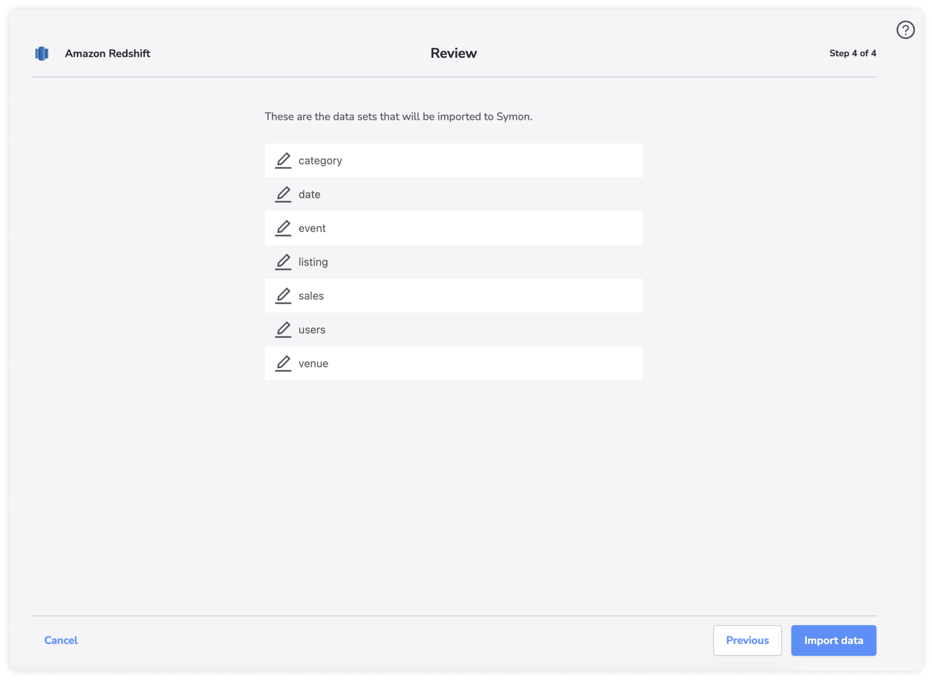 Review Amazon Redshift data import