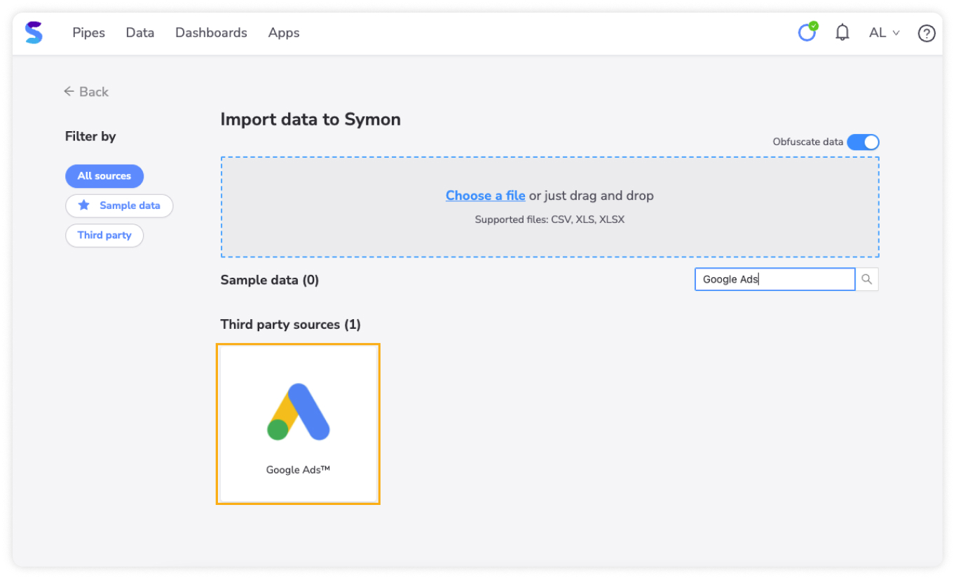 Import Google Ads Data to Symon.AI