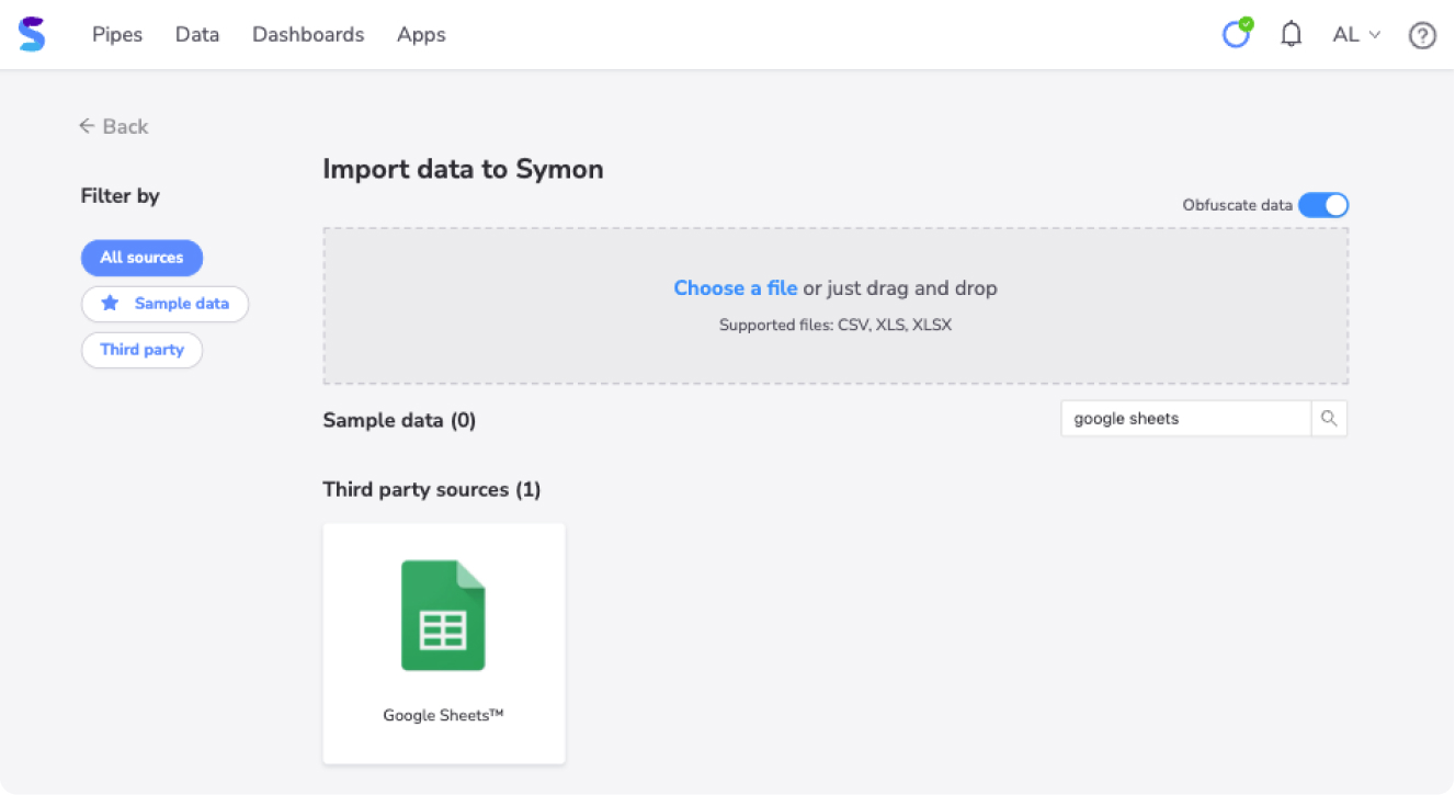 Import Google Sheets data to Symon.AI